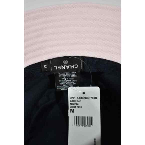 Chanel 22P Pink Denim Crystal Sequin CC Logo Sun Cloche Bucket Hat Medium M